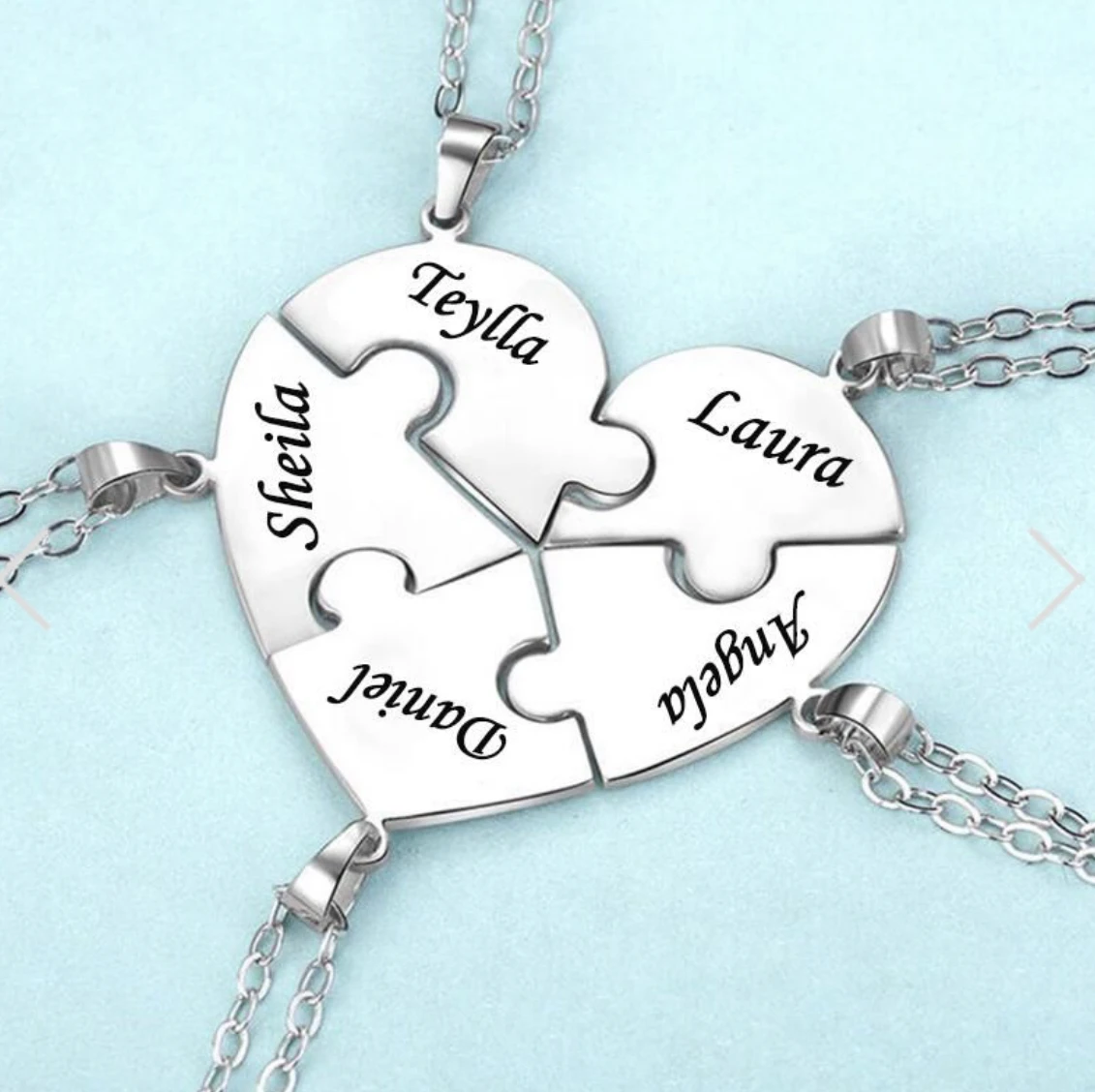 Custom Names Puzzled Heart Pendant Necklace Engraved Names Puzzled Hearts Pendant- send names via chat