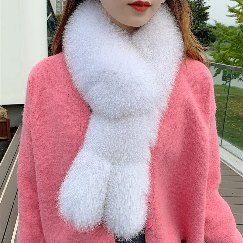 

Natural Real Fox Fur Scarf With Tail Women Warm Thick Fox Fur Scarves Genuine Winter Fashion Coat Decorate Solid Long Muffler