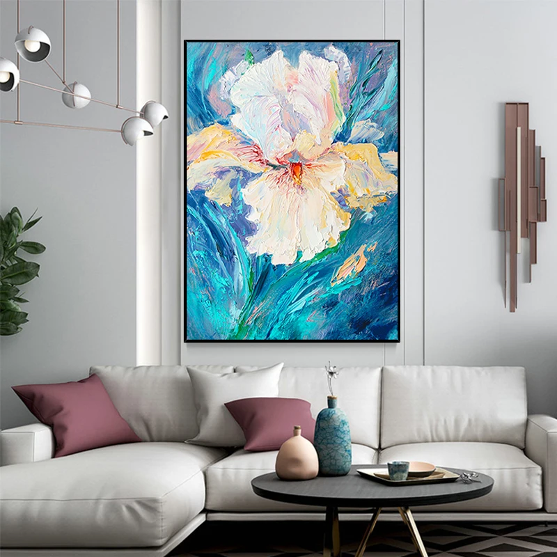 Entrancehand-painted Oil Painting Decorative Painting The Living Room Sharply Chrysanthemum Light Luxury Modern Restaurant