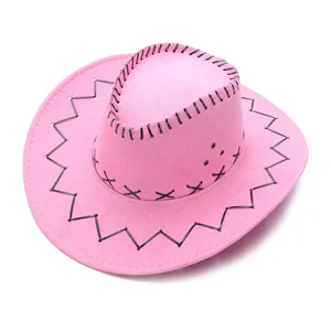 Western Cowboy Hat, Felt Hat for Men, Women and Children, to the Wide Fall, Synthetic Leather, Summer, Beach Travel Hat, Black, White and Pink 8 Main Sales Chapeu Cowboy Rosa - №2