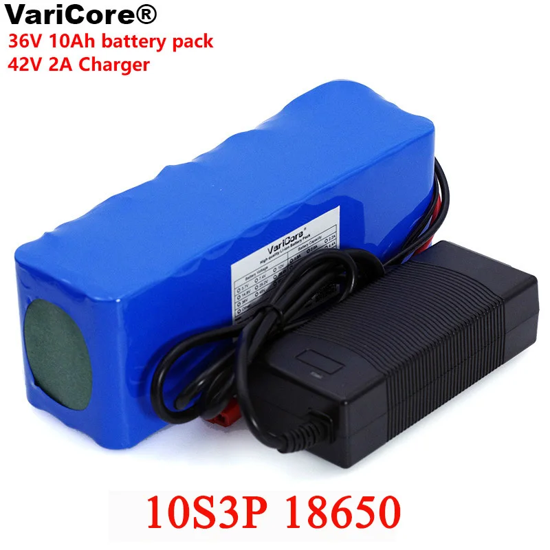 VariCore 36V 10000mAh 500W High Power 42V 18650 Lithium Battery Motorcycle Electric Car Bicycle Scooter with BMS + 2A Charger