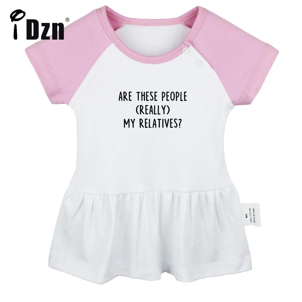 

iDzn Summer NEW Are These People Really My Relatives Baby Girls Cute Short Sleeve Dress Infant Pleated Dress Soft Cotton Dresses