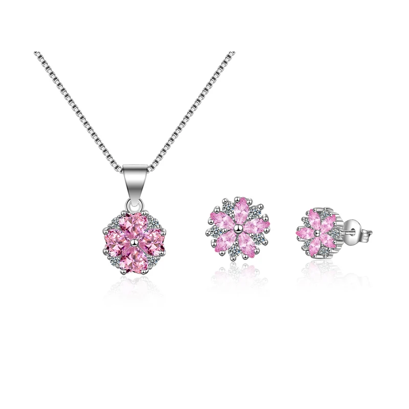 Romantic 925 Sterling Silver Jewelry Sets Daisy Cherry Blossoms Flower Necklace+Earrings For Women Jewelry set bijoux femme