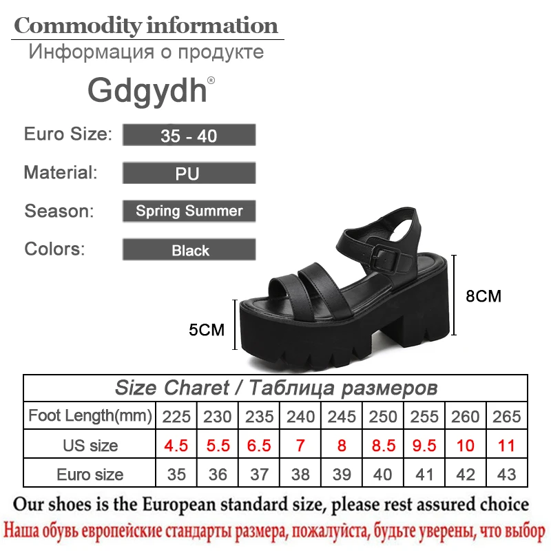 Gdgydh Black Platform Women Sandals Summer Female Shoes Woman Chunky Heel Fashion Buckle Causal Sandals Open Toe