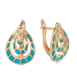 Kinel Unique Blue Enamel Drop Earrings for Women Luxury 585 Rose Gold Vintage Daily Earring Ethnic Bride Wedding Jewelry