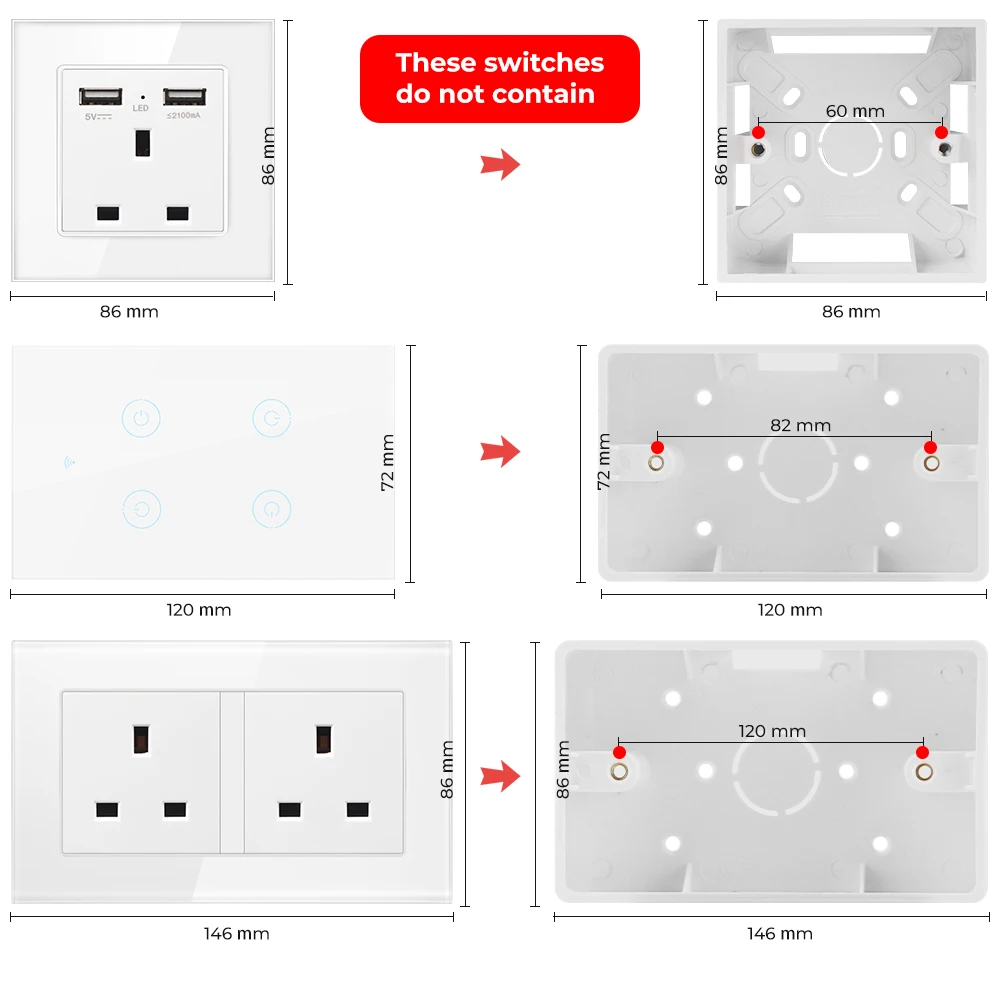 SMATRUL Wall External Mounting Box 86 120 146 Style for Standard Switch and Socket Cassette Dry Lining Gypsum Board Plasterboad