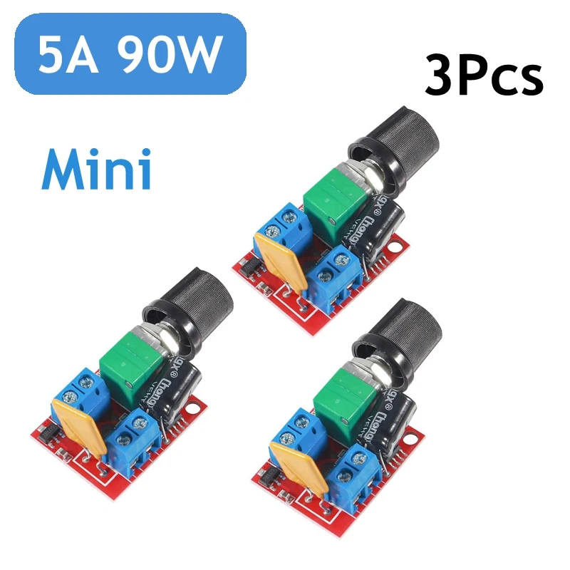 3Pcs DC Motor PWM Speed Controller 3V 6V 12V 24V 35V 5A 90W with Speed Control Switch Mini LED Dimmer