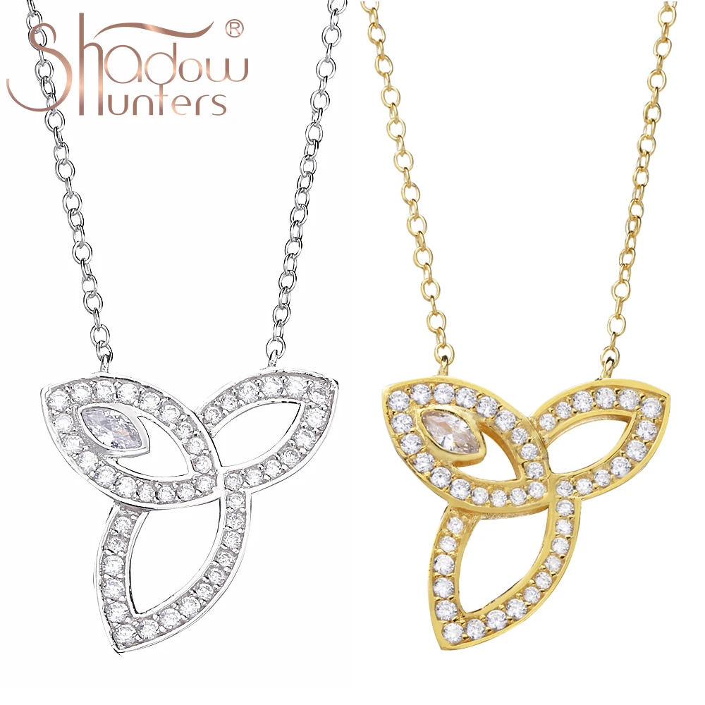 SHADOWHUNTERS Plata de Ley 925 colgante de tres hojas CZ collares de plata 925 joyería de moda de fiesta para mujer regalo para mujer