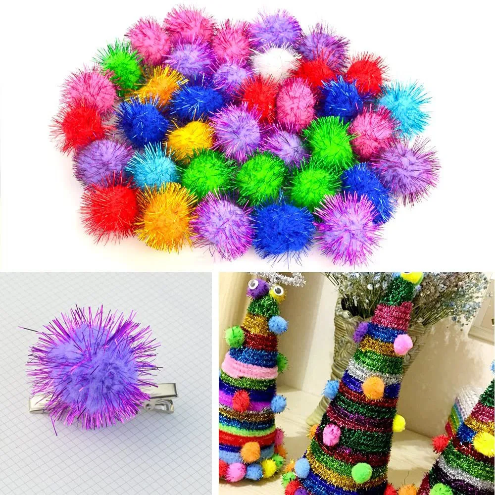 10/30MM Glitter Pompom Plush Craft Christmas Decor Kids Toys Accessories Wedding Decor Garment Handmade Material Cat Toys