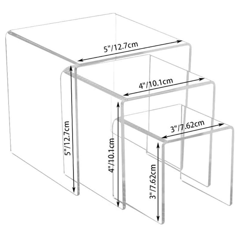 Acrylic Display Risers 3 Size Steps Acrylic Display Stand Anti-Corrosion Clear Showcase Display Shelf for Figure Buffet