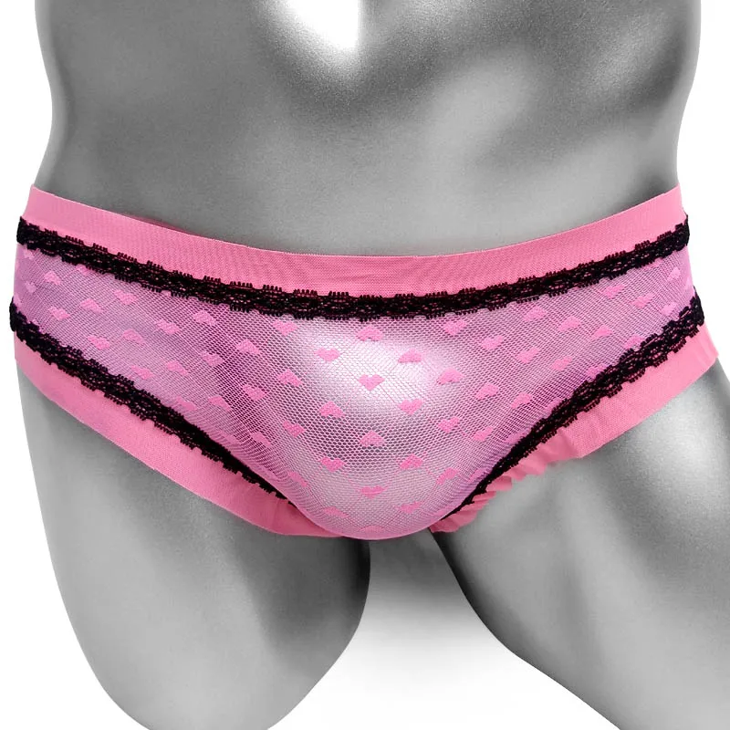 Sissy Lingerie Panties Crossdress Gay Brief Underwear Heart Dot Mesh See Through Low Rise Cute Fashion Underpants