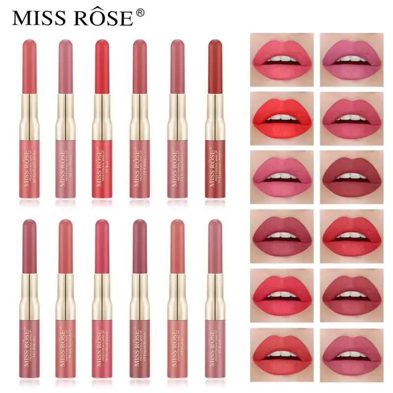 Miss Rose Double Headed Lip Liner + Lipgloss 2 In 1 Lippenstift Matte Lippen Makeup Cosmetics Maquillage 12 Kleuren TSLM1