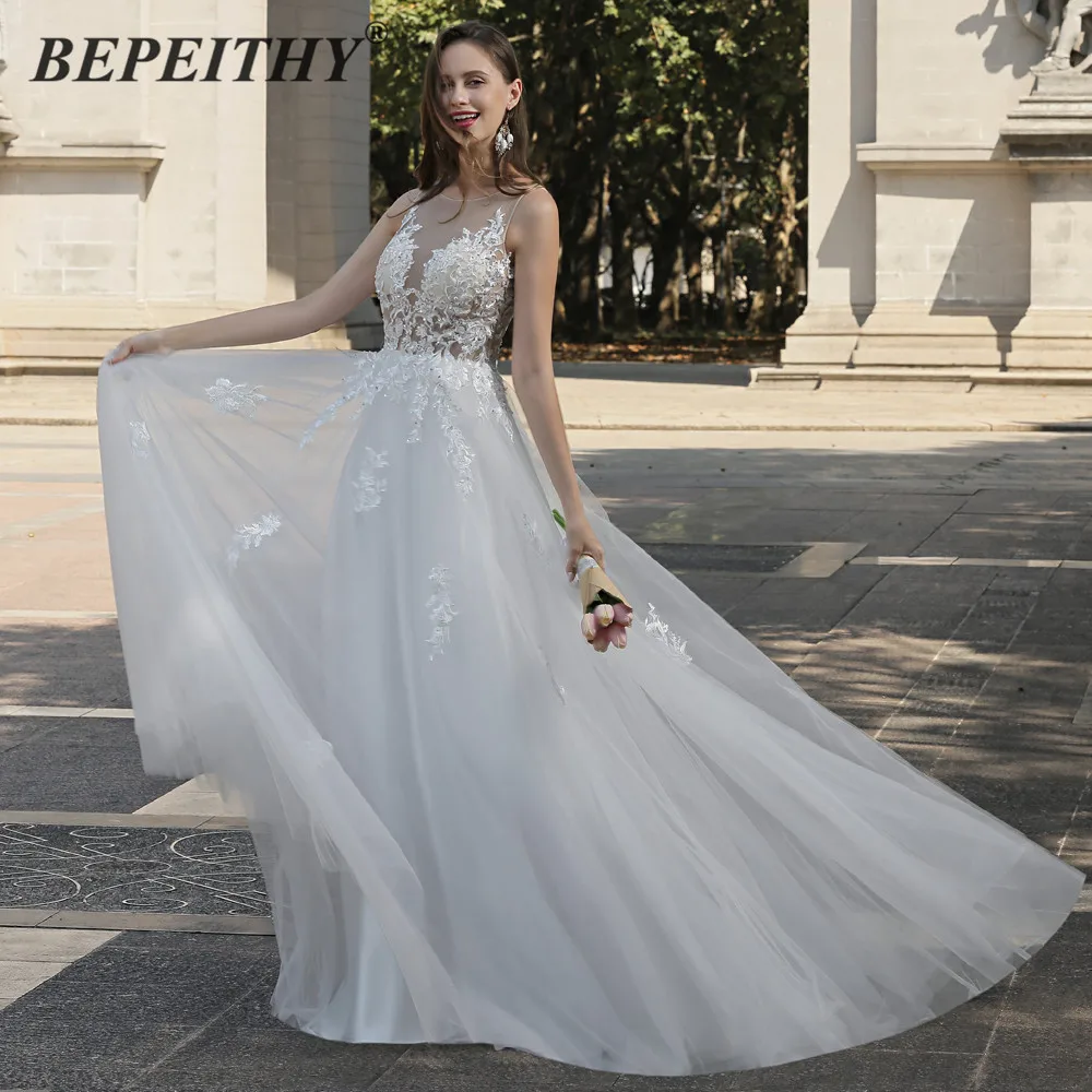 

BEPEITHY Robe De Soirée De Mariage свадебное платье цвета слоновой кости с круглым вырезом 2023 пляжные свадебные платья Boho элегантные Vestido Novia