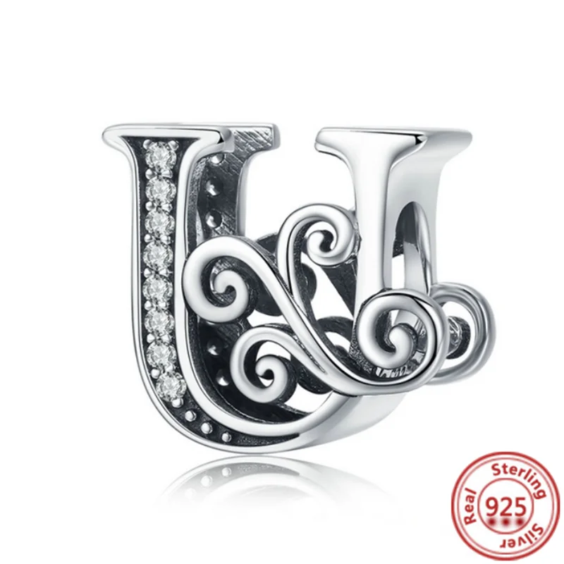 100% Real 925 Sterling Silver Letter Alphabet A-Z Charm Name Bead Fit Original Pandora Charms Bracelet Pendant Women DIY Jewelry