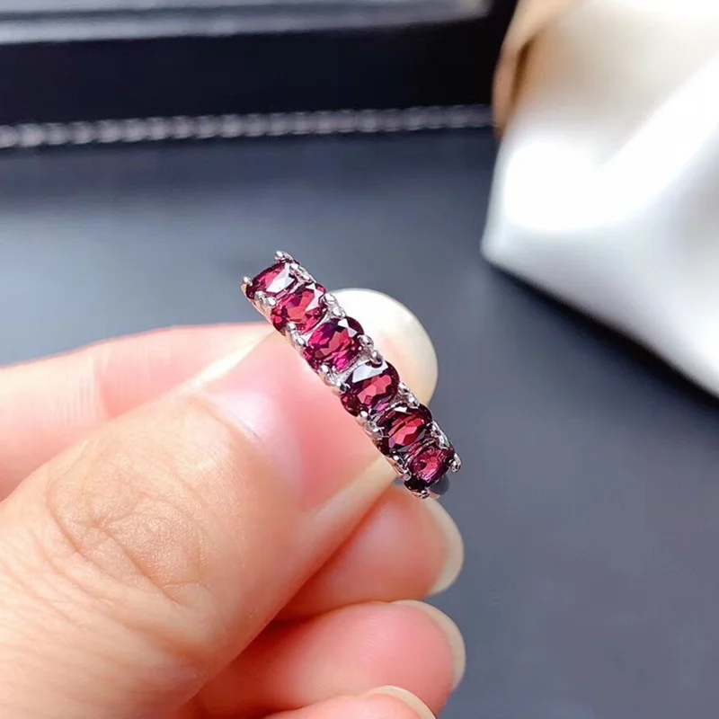 

LeeChee Pyrope Ring for Young Girl Birthday Party Gift 3*4MM 6 Pieces Natural Garnet Fine Jewelry Real 925 Sterling Silver