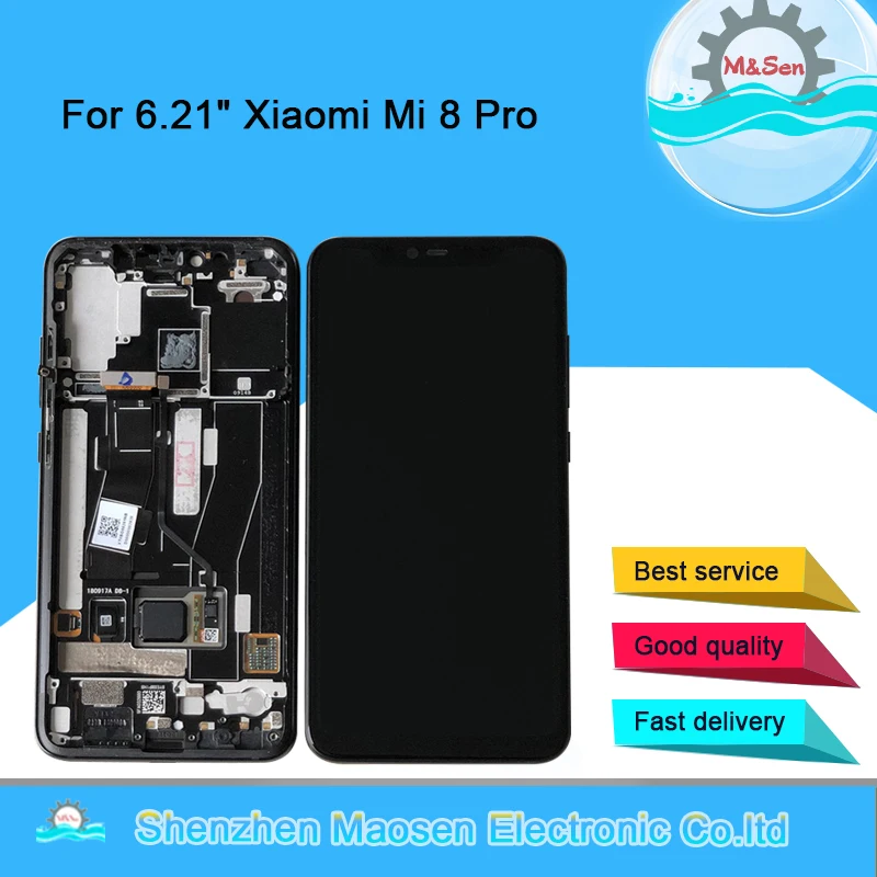 Original M&Sen LCDFrame For Xiaomi Mi8 Pro Mi 8 Pro In-Screen Fingerprint AMOLED LCD Display Screen Frame+Touch Screen Digiziter