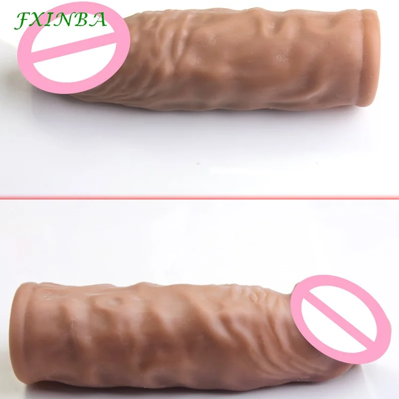 FXINBA 14cm Realistic Penis Sleeve Extender Cock Sleeve Extended Dick Enlargement Reusable Condom Sex Product Toy For Men Couple