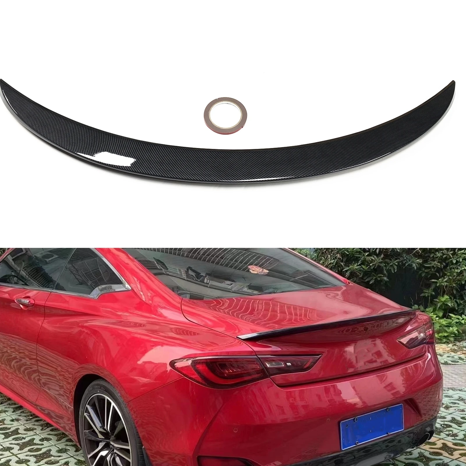 

Rear Trunk Lid Spoiler Wing For Infiniti Q60 2017-2019 Carbon Fiber Look/Gloss Black Car Tailgate Flap Splitter Trim Decklid Lip