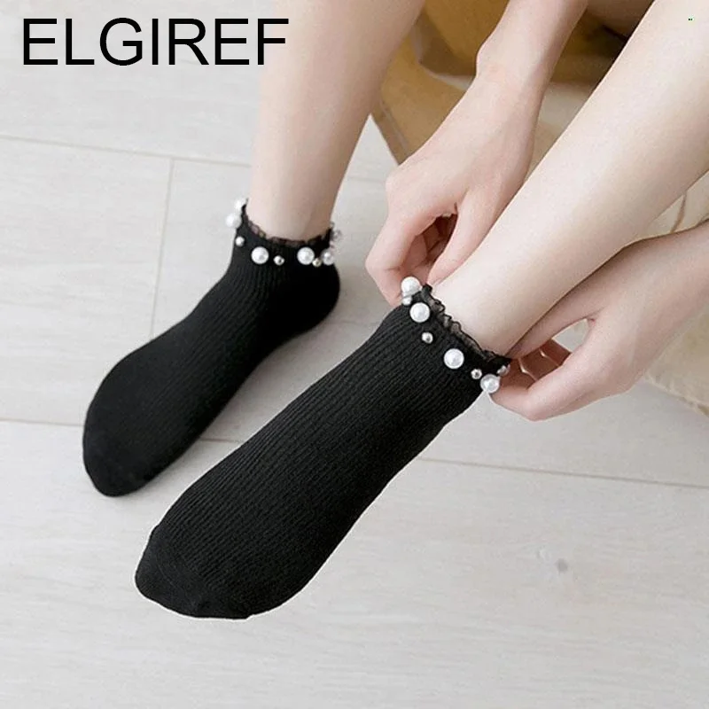 1 Pair Womens Socks Lace Pearl Candy Color Breathable Ankle Socks Cotton Sweet Cute Fashion Boat Socks Korea Style Casual Solid