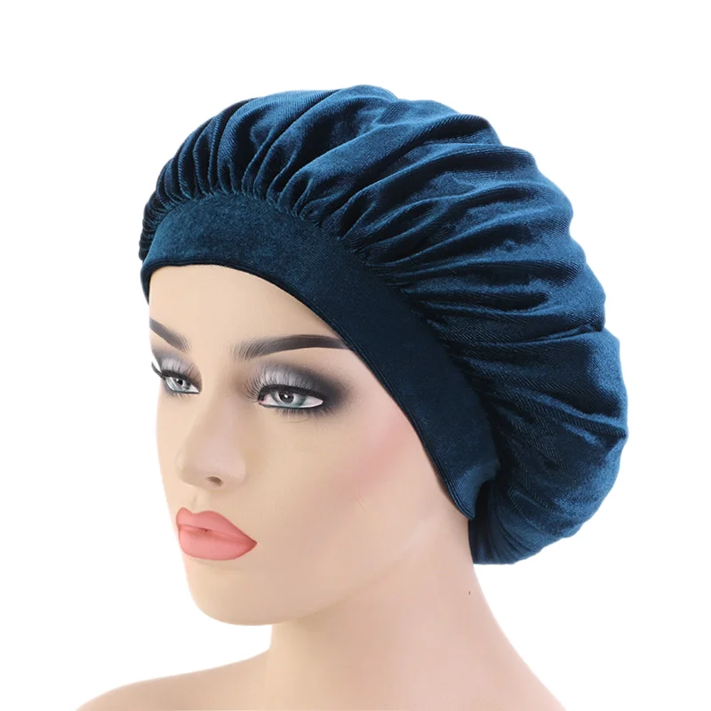 New velvet high elastic wide-brimmed nightcap flannel round hat chemotherapy hat scarf hat