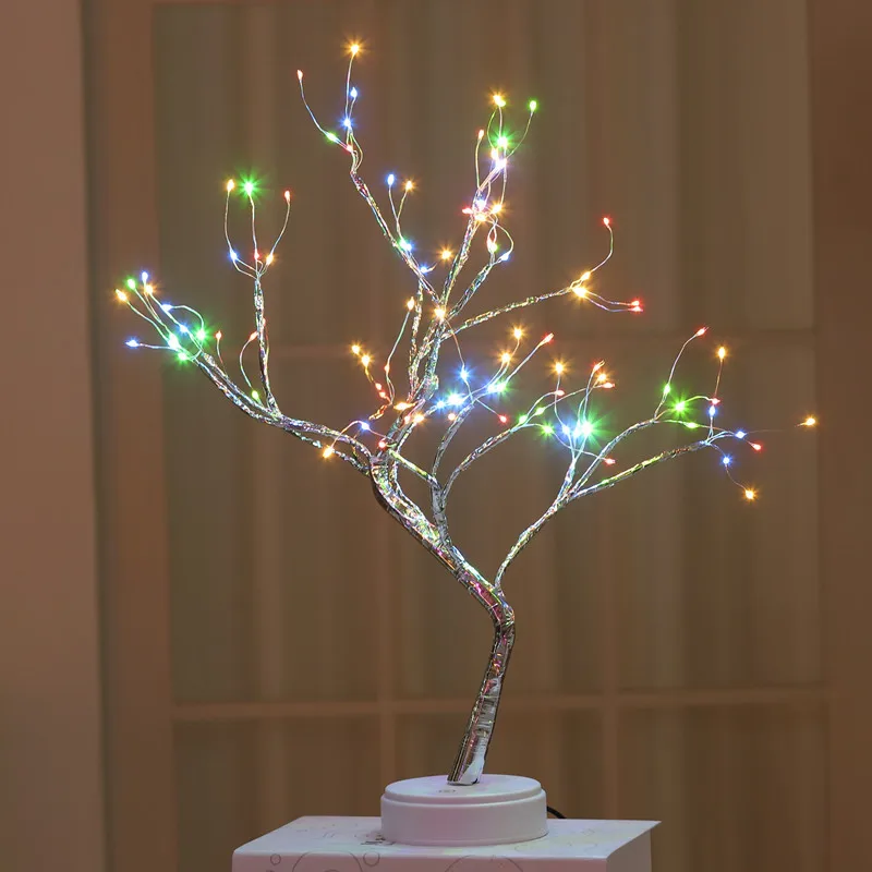 Christmas Tree Lights Garland Decorations For Home Led Fairy Night Light Bedside Study Table Lamp 108 Beads Battery USB Operated