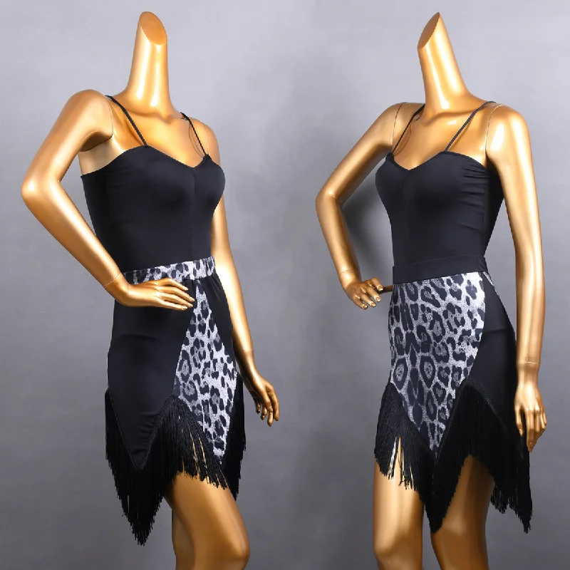 Gonna leopardata da ballo latino da donna abito con frange per donna Tango Samba nappa irregolare abbigliamento da ballo Performance Dancewear