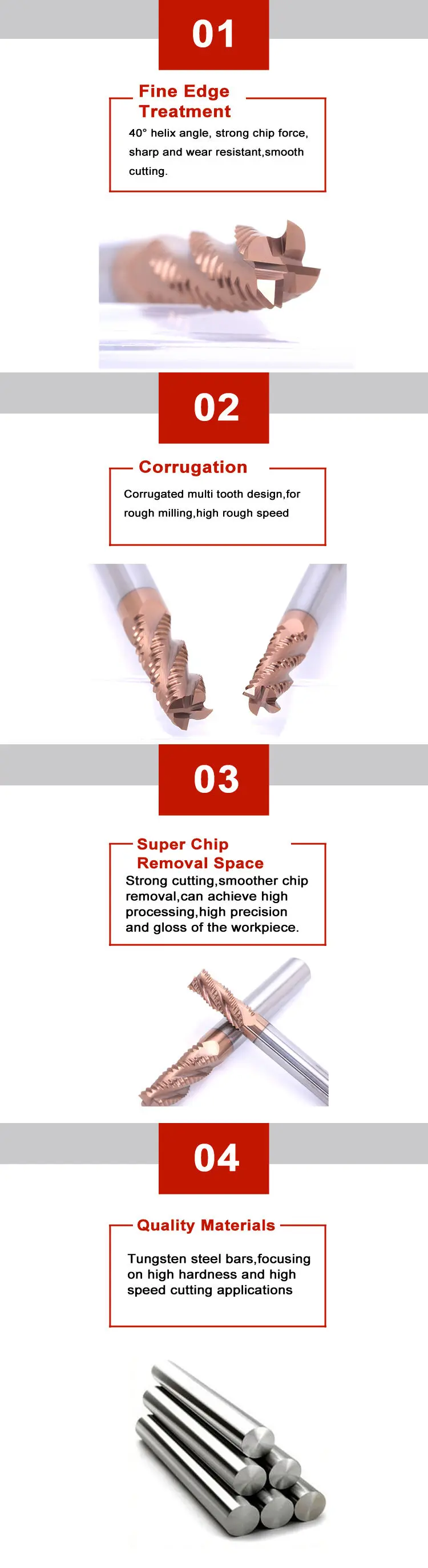 Xuhan Grobfräser HRC55 Vollhartmetall 3 Schneiden 4 Zähne für Stahl, Eisen, Aluminium, MDF, Glasfaser, Acryl, Holz, Kupfer, Kunststoff – Detail 2
