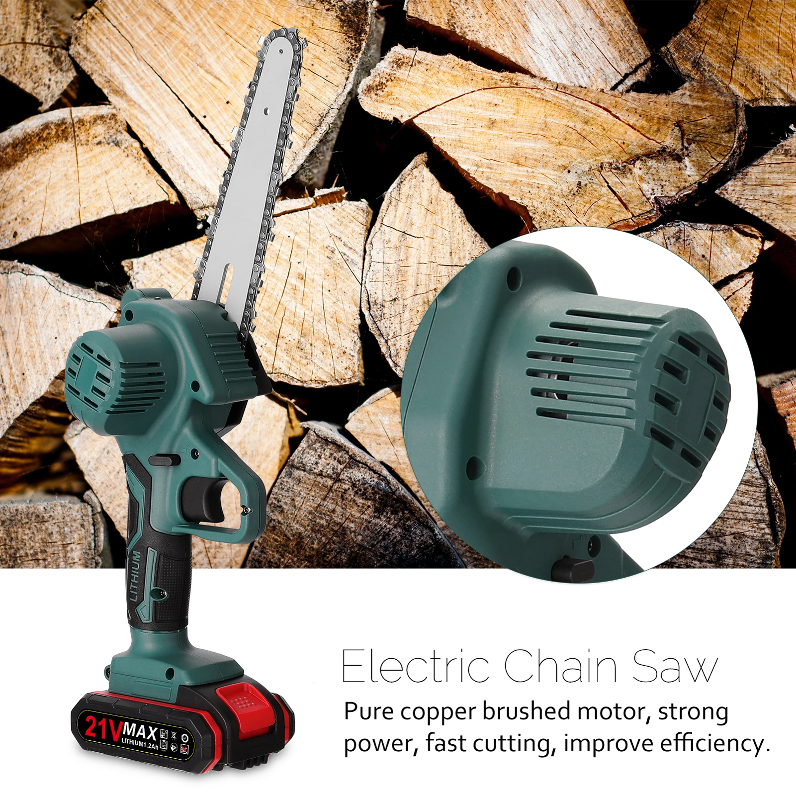 21V Electric Pruning Saw Portable Rechargeable Chainsaw Wood Spliting Chainsaw Woodworking Tool For Orchard Branch Garden Clip