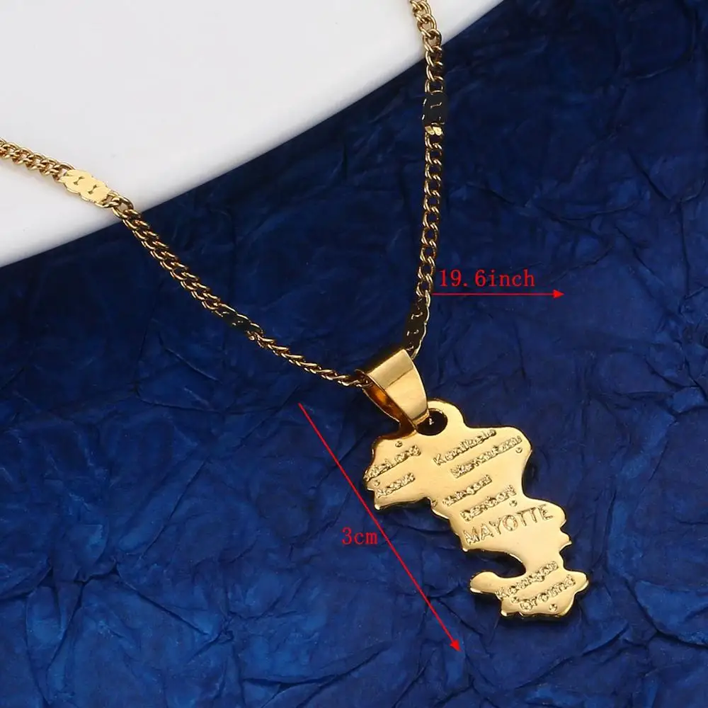 Gold Color Map of Territorial Collectivity of Mayotte Pendant Necklace Trendy Map Chain Jewelry