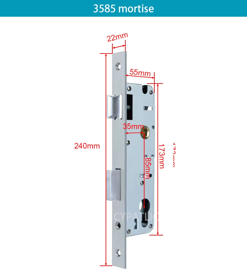 Cerradura de tamaño 2885, 3085, 3585, 4585, 5085, 5585, mortaja para puertas de aluminio inteligentes y delgadas