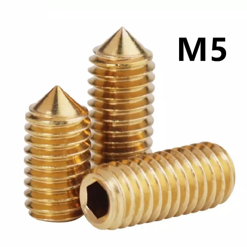 

100PCS M5x5/6/8/10/12/16mm GB78 DIN914 Pure brass hex socket cone point headness set screw