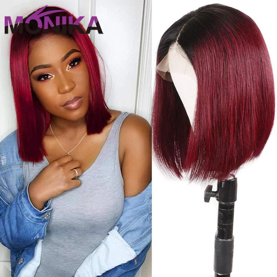 Monika Human Hair Wig Ombre Colored Bob Peruvian Straight Natural1B/30 99J Short Bob Non-Remy 4x4Lace Closure Human Hair Wigs