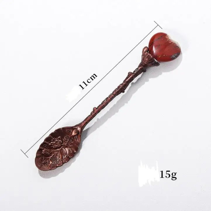 Natural Heart Shaped Crystal Stone Spoons DIY Gem Household Long Handle Coffee Spoon Kitchen Tool SN2098