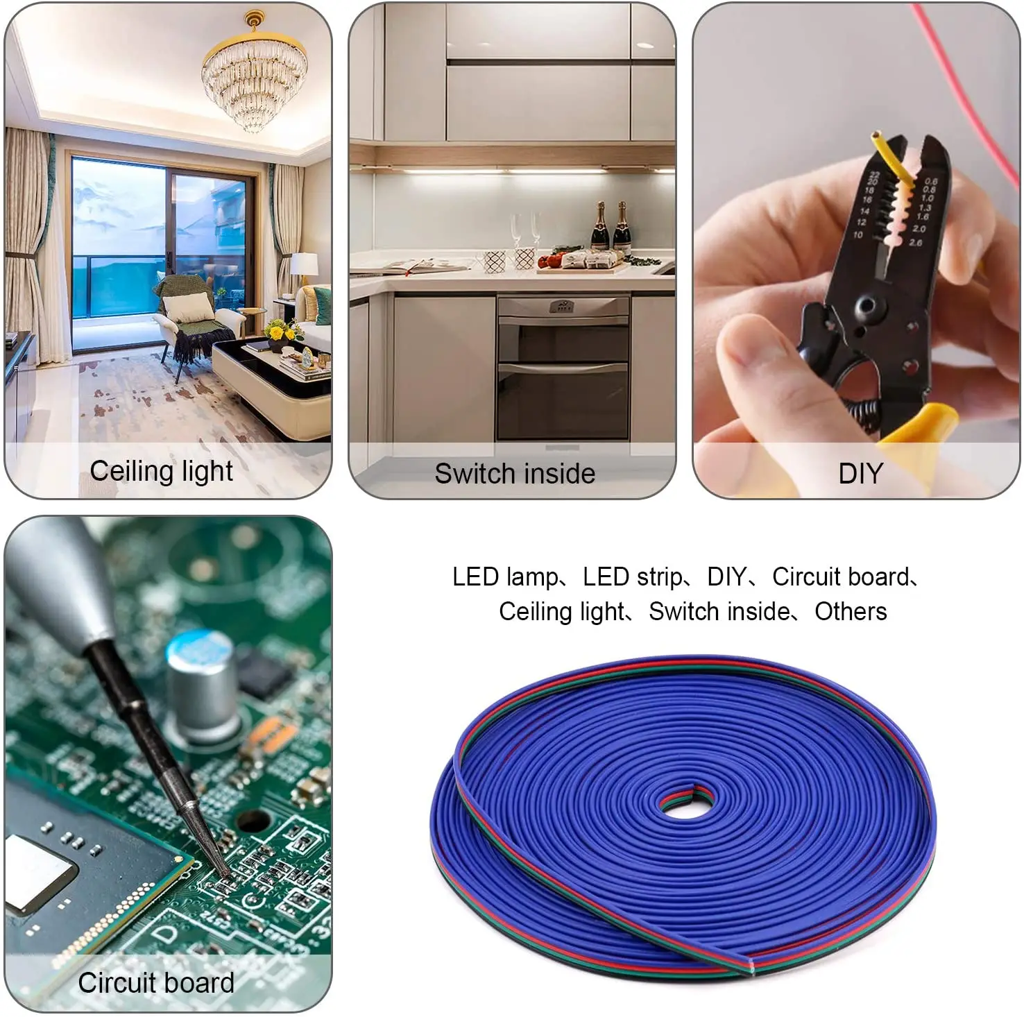 5050 4Pin LED Strip Connector Kit - 10mm RGB LED Connector Kit Includes RGB Extension Cable