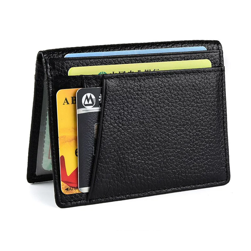 100% Genuine Leather Super Slim Mini Credit Card Holder Wallet Purse For Men ID Card Case Man Small Driver's License Bag