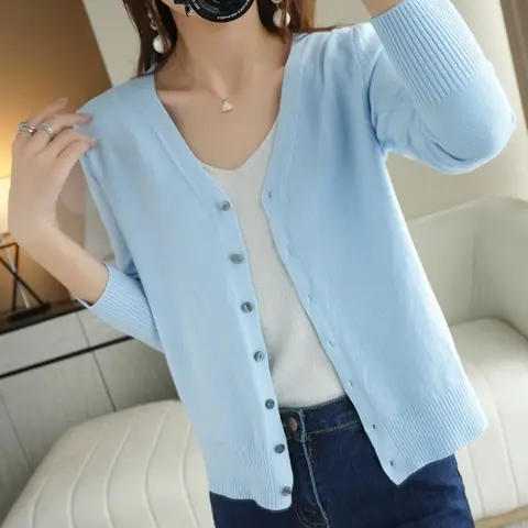 봄 가을 새로운 v 넥 니트 카디건 여성의 느슨한 대형 얇은 스웨터 모든 경기 재킷 순수한 색상 기본 작은 카디건