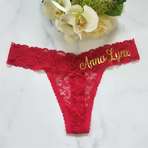 Imagen 2 del producto Nueva Tanga de encaje Sexy personalizada, ropa interior con nombre personalizado para mujer, bragas con estampado dorado para mujer, lencería de encaje para mujer, regalos de fiesta