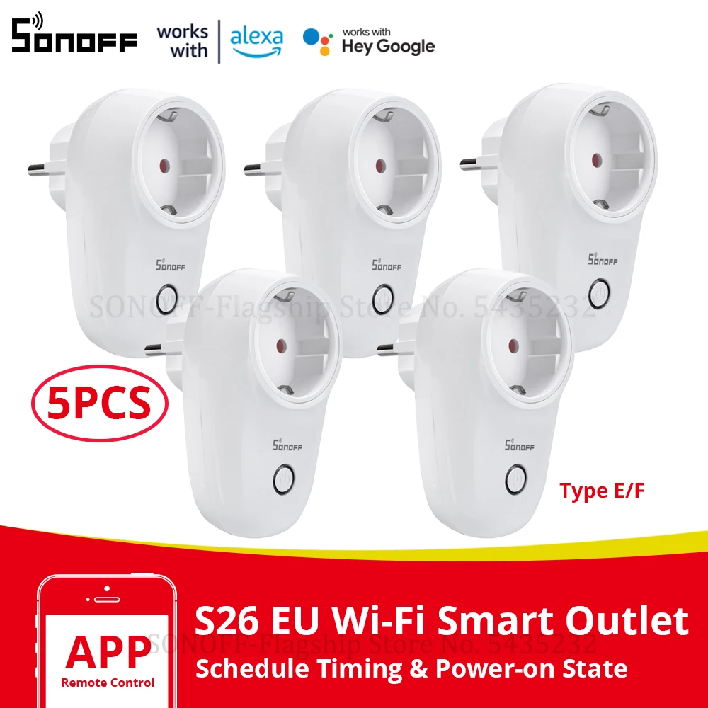 1/3/5PCS Itead SONOFF S26 WiFi Smart Plug EU Power Socket Wireless Outlet Timer Remote Control Works with Alexa Google Home