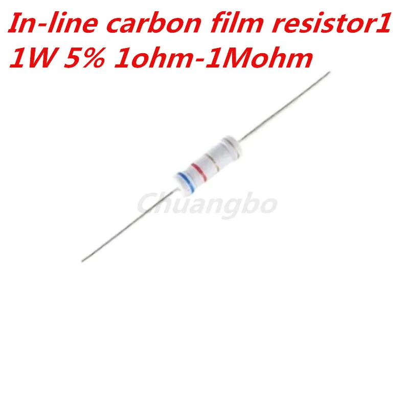 20pcs 1W 5% 탄소 필름 저항기 1R ~ 1M 10K 24R 47R 56R 100K 120R 240R 470R 1K 2K 4.7K 100K 22K 47K 820K 옴 다른 저항