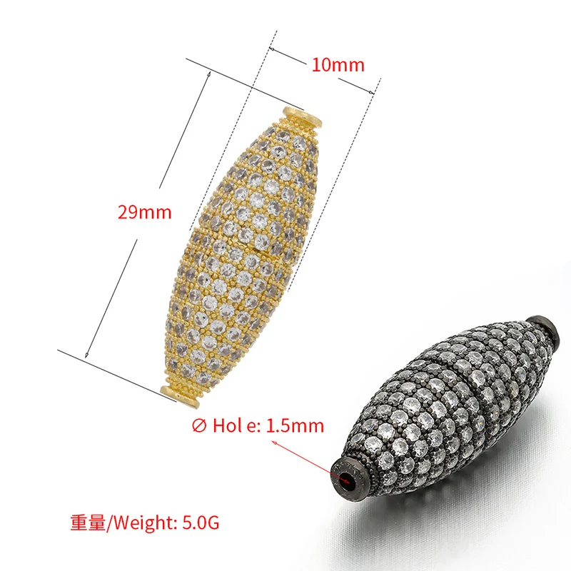 10*29mm Brass Inlay Cubic Zirconia Oval Spacer Beads DIY Jewelry Bracelet Necklace Making, Model: VZ49