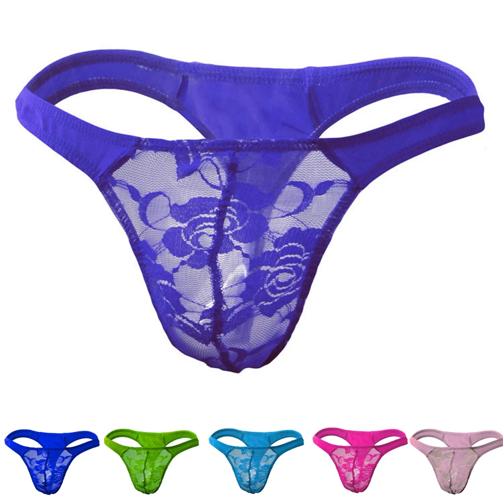 Sexy Men Underwear Male Thongs and G Strings Lace U Bag  Transparent Underpants ZJH090