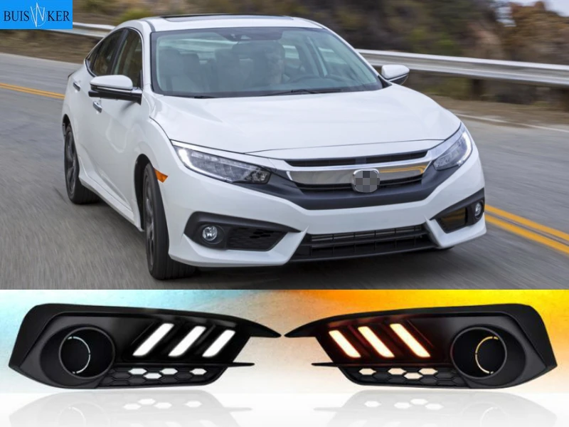 

Car 1 Set For Honda Civic 10th 2016 2017 2018 LED DRL Daytime Running Light Daylight Yellow Turn Signal Lamp Styling