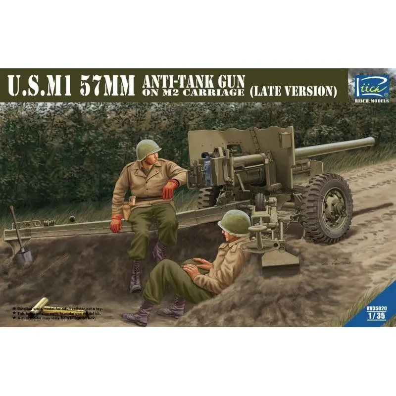 Riich Models RV35020 1/35 US M1 57mm Anti-Tank Gun on M2 Carrage Late Version - Scale Model Kit