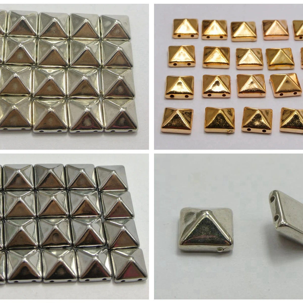 100 Metallic Tone Rock Punk Square Pyramid Rivet Beads Acrylic Studs Beads 10mm