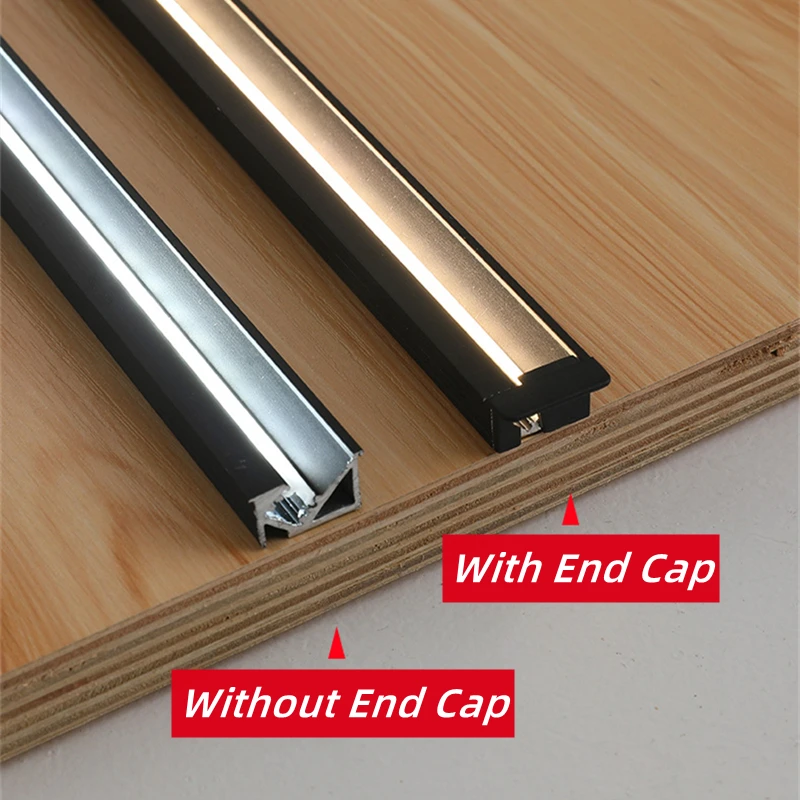 Ultra-thin LED Aluminum Profile Recessed Hidden 45º Oblique Glowing Channel Silicone Cover Shelf Cabinet Linear Strip Bar Lights