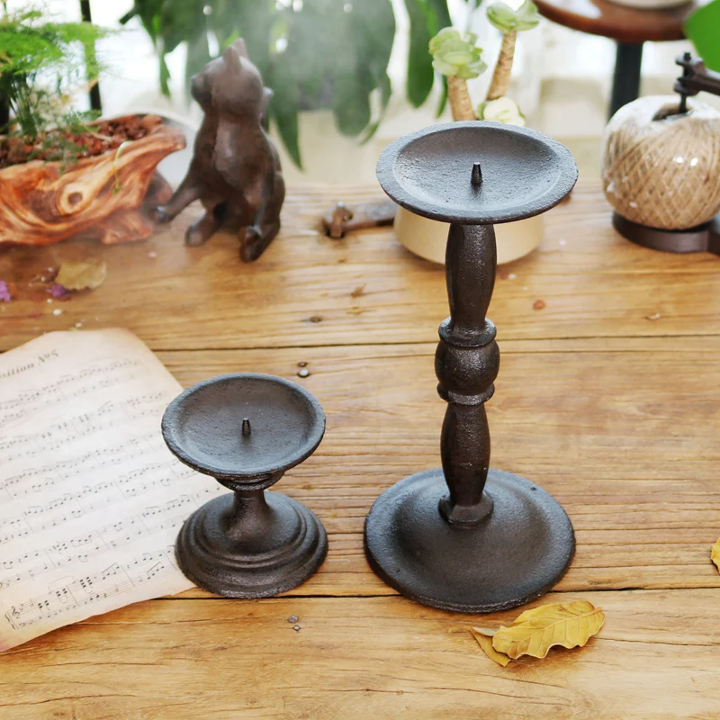 

European Retro Candlestick Handmade Cast Iron Handicraft Candle Holder Home Living Room Courtyard Decoration