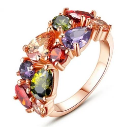 European and American Fashion Colored Crystal Zircon Ring Women's Rose Gold Ring Gift Party Luxury Fashion Jewelry