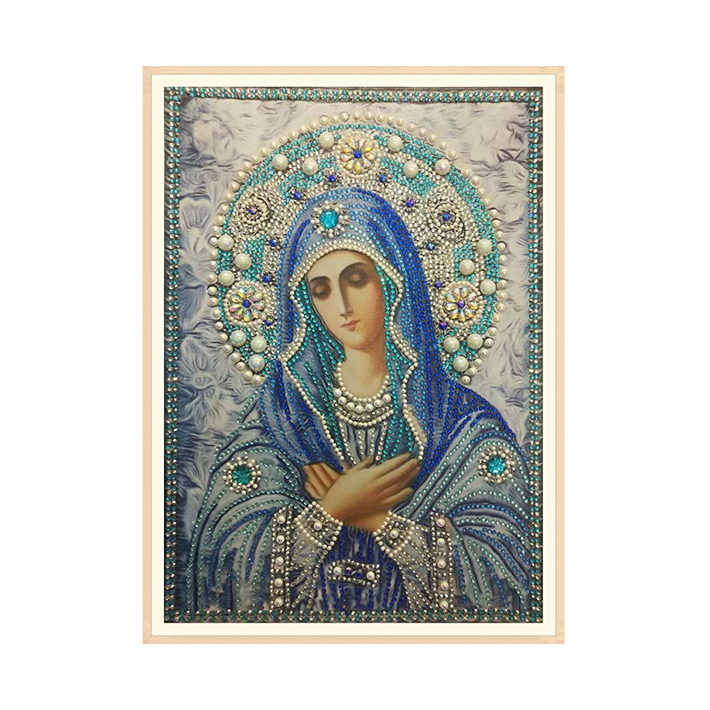 Special Shaped Round Crystal Drill  DIY Diamond PaintingEmbroidery Icon Religion Rhinestones, Cross Stitch, Gift for Mother Mary