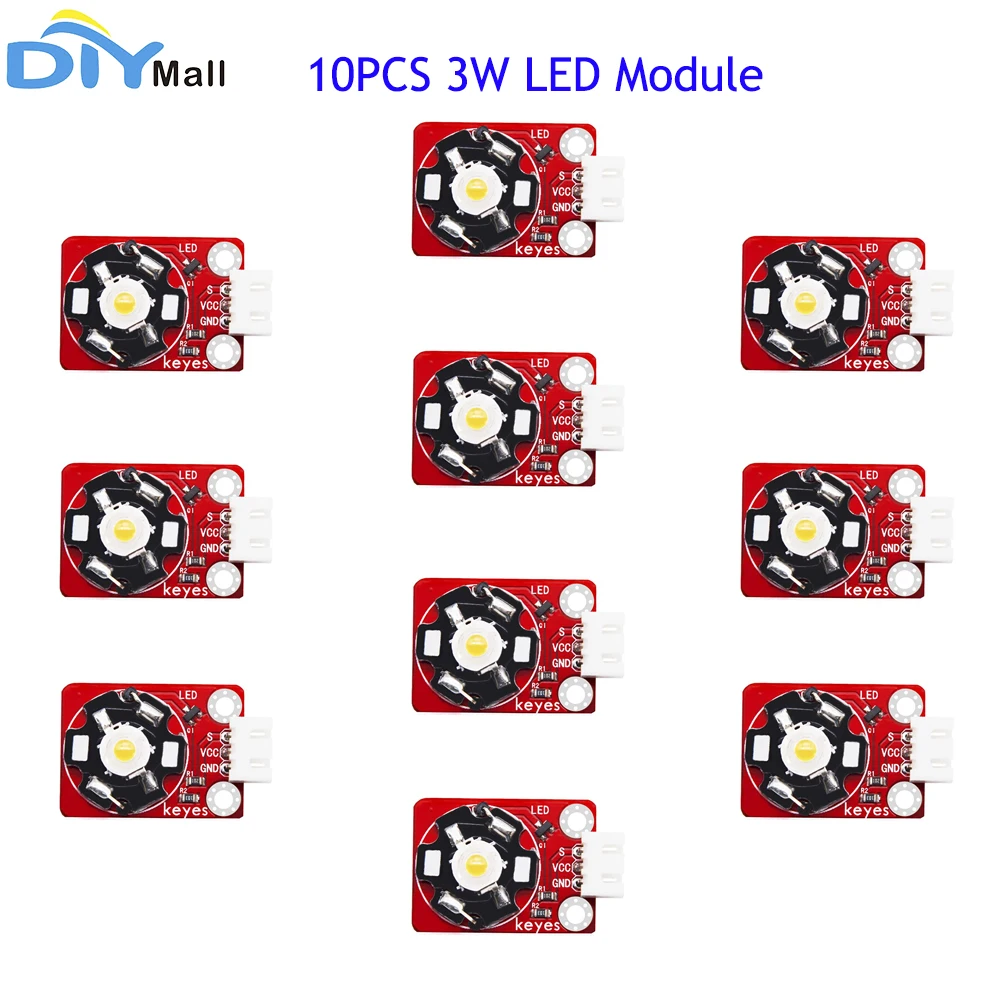 

10 шт. keyes Кирпич 3 Вт светодиодный модуль (отверстие для колодки) теплый белый светодиод с 2,54 мм анти-обратный разъем белый терминал для Arduino