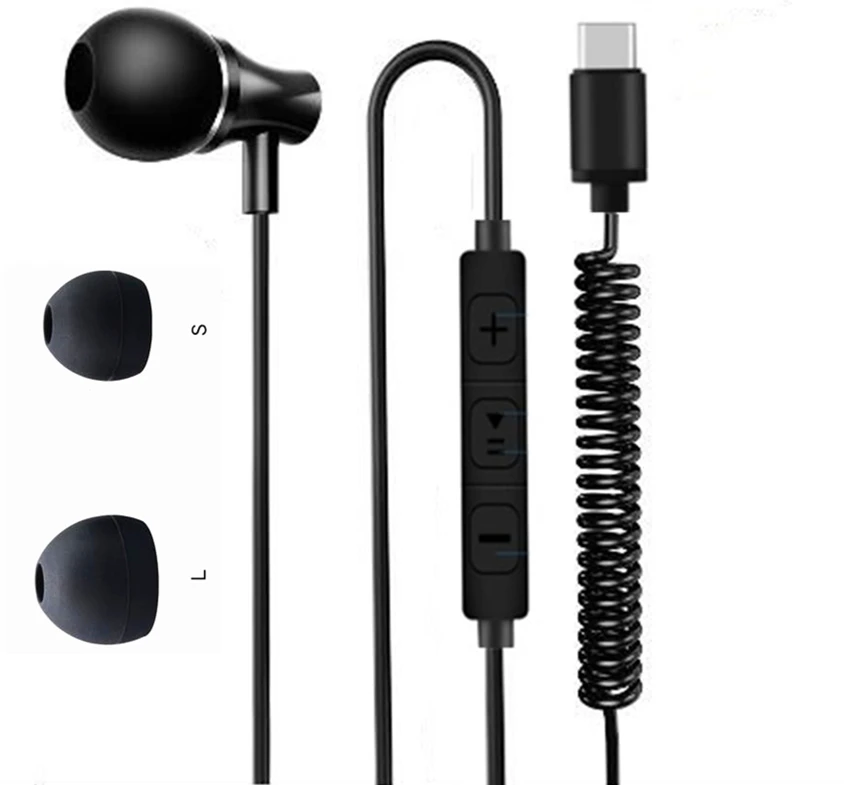 

USB Type-C Earbphone Single-Side Earphone USB-C Earbud, Single-Earbuds with Microphone Spring Coil Reinforced Cord for Google